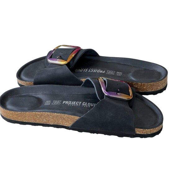 Project Cloud Black Suede Iridescent Adjustable Buckle Sandals Slides Comfort 10 - Picture 5 of 8
